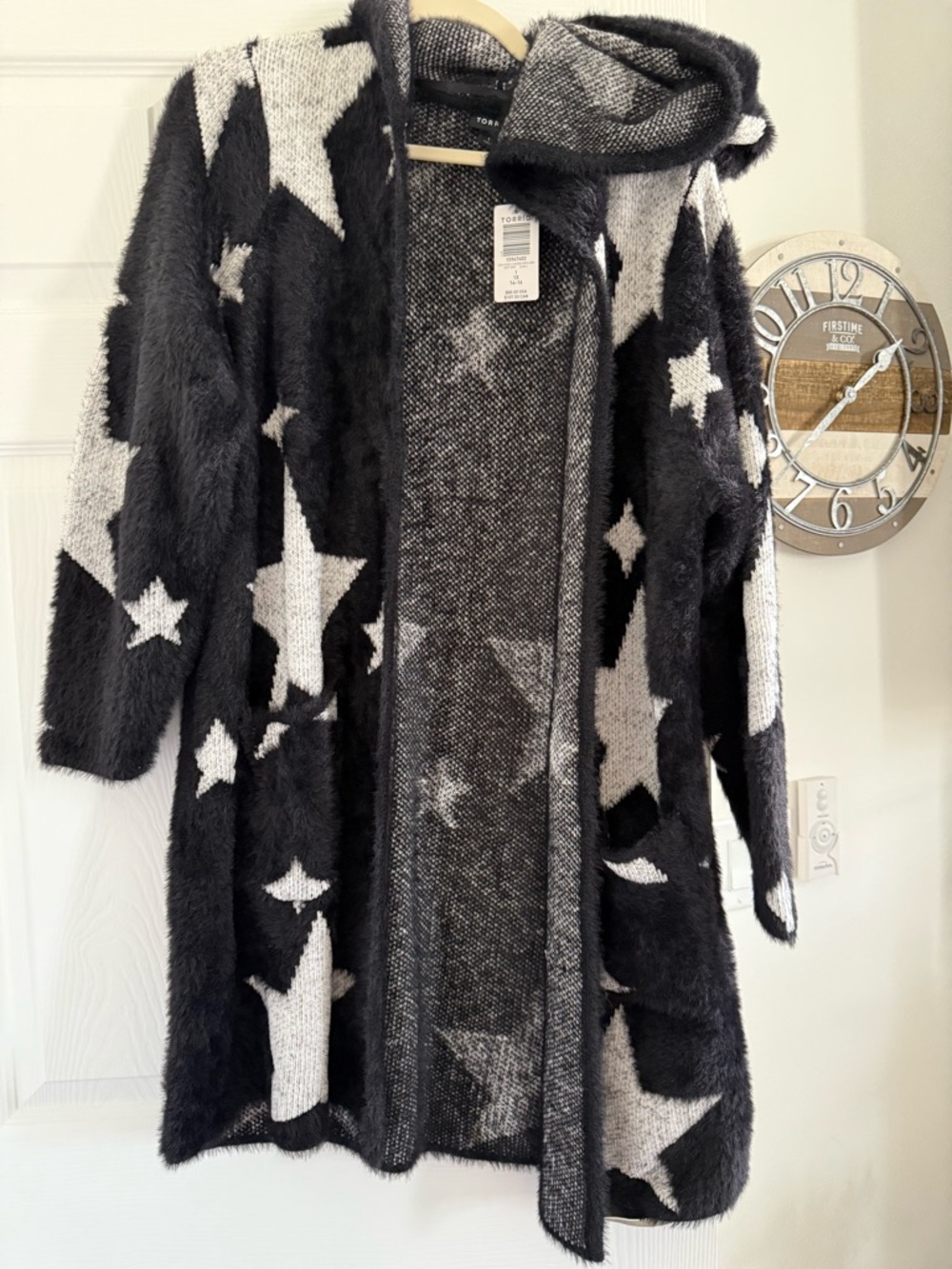 Torrid Star Hooded Black Sweater Open Cardigan Coatigan NWT 1X 14/16